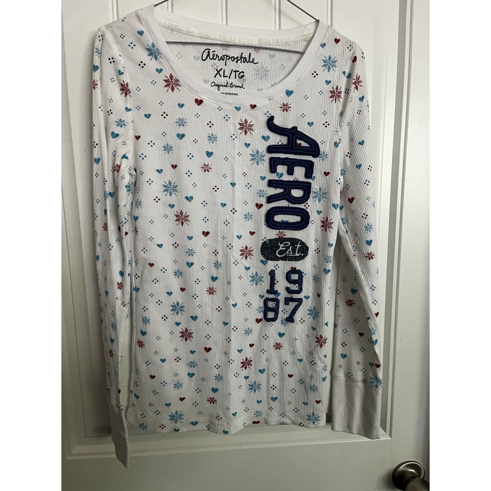 Y2K Aeropostale White Thermal Stretch Size XL Snowflake Long Sleeve 696